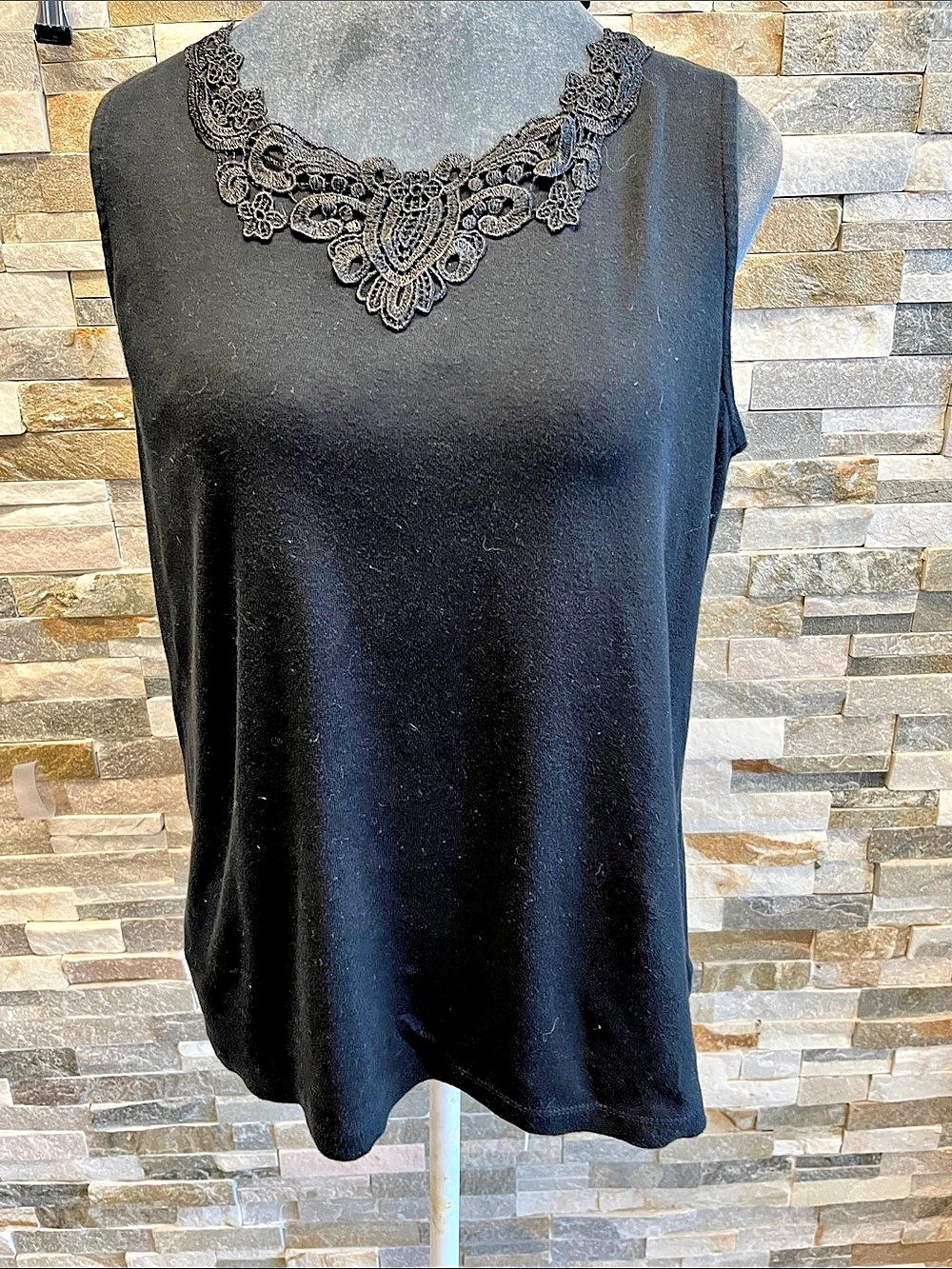 White Stag Black Lace Neckline Tank Top